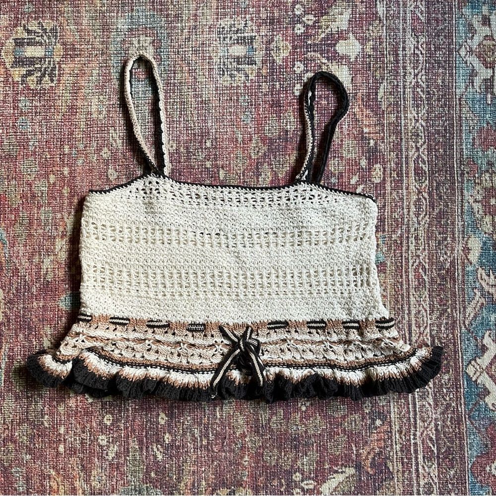 Women’s Medium American Eagle Crochet Cream and Brown Tank Top